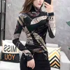 Bawełniana koszulka Trójka T Women Casual Turtleneck Z Długim Rękawem Wiosna Top Retro Hipster Stretty Tshirt S-4XL T03815B 210421