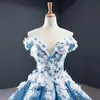 Glitter Prenses Abiye Kapalı Omuz 3D Çiçek Aplike Boncuk Sequins Balo Pageant Kıyafeti Robe De Mariée Sweep Tren Örgün Parti Abiye Özelleştirmek