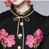 カジュアルドレスjsxdhkファッション滑走路デザイナー秋のドレス女性の花の刺繍スタンドカラーブラックラグジュアリーパッケージbuttocks vestidos