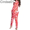 Women Jumpsuits Designer Slim Sexy Autumn Winter Button Flip Adult Pajamas Printed Christmas Long Sleeve Housewear Rompers 20 Colours