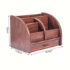 3 Grid Bamboo Remote Control Storage Box Stationery Headphone Cable Cell Phone Desktop Organizer 211112