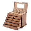 Solid Wood Six-Layer Jewel Box Large Capacity With Lock Retro Eardrop Earrings Necklace Jewelry Gift 211014