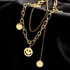 2021 Hip-Hop Punk Women's Fashion Jewelry Stainls Steel Multi-Layer Thick Chain Smiley Face Pendant Necklace