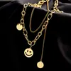 2021 Hip-hop Punk Women's Fashion Smycken Stainls Steel Multi-Layer Tjockkedja Smiley Face Pendant Halsband