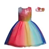 Dziewczyny Sukienki Dla Dzieci Rainbow Cekiny Księżniczka Sukienka Baby Birthday Party Baptism Suknia Maluch Dzieci Letnie Odzież Bez Rękawów Q0716