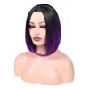 Sintética Bob Peruca Simulação Humano Cabelo Perucas 12 polegadas Black roxo Ombre Cor Middle Part Perruques RXG9170