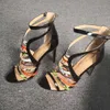 Real Photos Handmade Ladies High Heeled Sandals Multicolored Patchwork Leather Sexy Evening Party Prom Large Size Fashion Summer Shoes D603