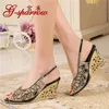 G-sparrow 2021 Women's Summer Casual Sandals Rhinestone Wedge High Heel Peep Toe Shoes Black 8cm