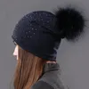 Czapki czapki/czaszki kaszmirowa wełna garnna czapka dla kobiet zima miękka ciepła czaszka z krążkiem i naturalnymi futrzanymi kapeluszami pros22