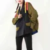 [EAM] Loose Fit Green Striped Embroidery Bgi Size Jacket Lapel Long Sleeve Women Coat Fashion Spring Autumn JZ52106 21512