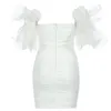Hoge Kwaliteit Dames Sexy Mesh Ruched White Elegant Bandage Jurk Dames Club Celebrity Bodycon Party Vestido 210527