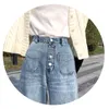 Autumn High Waist Wide Leg Denim Jeans Pants Women Pockets Buttons Fly Straight Trousers Casual Fashion Solid 210513