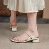 Тапочки толстые низкие каблуки тапочки женская натуральная кожа 2021 летняя обувь женщина мода EST повседневные женщины сандалии размер 34-43