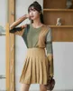 Outono pintura a óleo de camiseta mulheres manga comprida top bloco de cor tshirt verde tee femme moda tops 210427