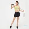 Yüksek bel spor şortu hızla orta katlı kısa 4 astarlı kadın kıyafeti hızlı kuru gevşek koşu aşınma geriye zip cep spor salonu yoga p2549