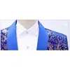Royal Blue Sequin Floral Velvet Suit Jacket Män Luxury Brand One Knapp Sjal Krage Mens Tuxedo Blazers för Party Wedding 210522