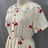 Japanese Girls Summer Preppy Style Dress Lace Peter Pan Collar Fairy Princess Vestidos Cherry Embroidery Party Mini Dresses 210520