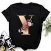 Aangepaste naam Letter Combinatie Dames T-shirts Hoge kwaliteit Afdrukken T-shirt Bloembrief A B C D E F G korte mouw kleding x0628