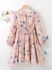 Robe à imprimé floral pour filles, manches à volants, nœud sur le devant, SHE