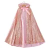 Kids Sequins Snow Queen Hooded Cloak Girls Princess Witch Cosplay Kostym Barn Halloween Carnival Dress Up Performance Suit Q0716