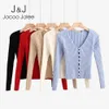 Jocoo Jolee Women Casual Solid V Neck Single Breasted Pearl Cardigan Autumn Elegant Beading Knitting Sweater Ribbed Jumper 210518