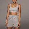 캐주얼 솔리드 스포츠웨어 두 조각 세트 여성 자르기 탑 및 Drawstring 반바지 일치 세트 여름 athleisure 복장