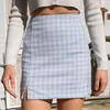 Skirts Womens 2021 Fashion Women High Waist Plaid Mini Skirt With Slits Zipper-Up Back Checked Casual Woman Clothes