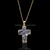 Pendant Necklaces & Pendants Jewelry Natural Stone Cross Necklace Crystal Healing Point Chakra Gemstone Druzy Crucifix Charm Chain For Women
