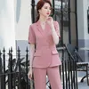 Kvinnor mode high-end professionella byxor kostym sommar kortärmad blazer och byxor kontor damer formellt arbete bär 210604