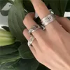 Rotatable Digital Engraving 925 Sterling Silver Old Ring Double Layer Overlapping Logo All-Match Trend Jewelry1386616