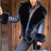 Zimowe płaszcze z prawdziwego futra naturalne kobiety wysokiej jakości kurtka z prawdziwej skóry z dużym futrem lisa skręcić w dół kołnierz luksusowe płaszcze 210927