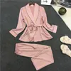 Voplidia婦人Pajamas Robe Sexy Bathrobe Suit Winter Lace Nightgown Sleepwear Pijama Feminino Pajamaホーム服210830