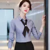 Chiffon Professional Shirt Women Long Sleev Spring Slim Temperament Gray Blouses Office Ladies Formal Work Tops White 210604