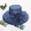 Mode damer klänning bröllop organza hattar kyrka blommor hatt elegant kentucky derby hattar flickor kvinnliga hopfällbara breda grimsolvisor1695434