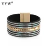 Link Chain Multilayer Wrap PU Leather Woman Bracelets With Rhinestone Boho Wide Braided Magnetic Buckle Bracelet Femme Pulsera Fawn22