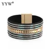 Linkketen Meerlagige wrap pu lederen vrouw armbanden met strass Boho brede gevlochten magnetische gesp bracelet femme pulsera fawn22