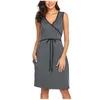 Fashion Gravid Kvinnor Kläder V-Neck Solid Ärmlös Break Feeding Maternity Nursing Dress Graviditet Kläder Robe Femme Q0713