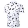 夏のTシャツの男性レジャーストライプの花柄のプリントシャツラペル半袖男性スマートオフィススリム通気性ブリティッシュトップメンズTシャツ