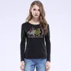 Estilo Gótico Mulheres Roupas Quente Broca Letras Camisetas Tshirt T-shirt de Diamante Feminino Tops Casuais T-shirt T-shirt T-shirt Tees de Manga Completa Senhora Strass 210401