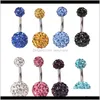 Bell Rings Body Drop Livraison 2021 Cristal Double Disco Ball Ferido Bar Nombril Shamballa Belly Ring Piercing Bijoux 10Mm 30Pcs 10 Co