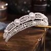 KMVEXO Luxury Gold Color Crystal Pearls Bridal Tiaras Crown Pageant Diadem Headbands Wedding Hair Accesspries 211214