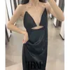 Kvinnor Sexig Mode med Rhinestone Straps Slit Detail Midi Dress Vintage Backless Split Hem Kvinna Klänningar Mujer 210507