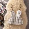 Work Dresses Neploe Fashion 3 Piece Set Women Slim Pullover Stops Woolen Plaid Vest High Waist Bodycon Skirt Korean Knit Suit Femme Roupas