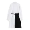 Créateur de mode robe à manches longues femme printemps automne à lacets noir blanc dames chemise robes coréen mince deux pièces 210417