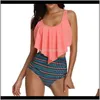 Mulheres vestuário roupas dois peça roupa de banho mulheres mais tamanho sexy backless halter ponto impresso swimwear tankini roupa de natação gota deliva