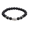 Buddha Head Stretch Bangle Bracelet Handmade Black Agate Stone Beads Bracelet for Women Men