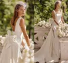 Fashion Sleeveless Backless Wedding Dress 2022 Satin Bow Square Collar Mermaid Princess Vestido De Novia Bride Gown Detachable Train