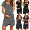 Maternity Nursing Pyjamas Nightgown Amning Breading Dress Pyjamas Gravid Kvinnor Nattkläder Kortärmad Bröstfoder Sleepwear Q0713