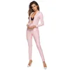 Dames Jumpsuits Rompertjes Sexy Womens Zwarte Lange Mouw Glanzende PU Body Suits voor Dames Nachtkleding Party Dames Zipper Roze Latex Bodysuit