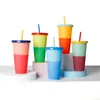 700ml Reusable Bottom Outdoor Portable Cup Plastic Tumbler Matte Finish temperature sensitive color changing Cups with Straw Lid Coffee Juice Cup Mugs